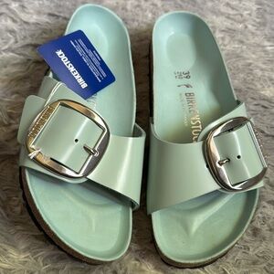 Birkenstock Women’s Madrid Big Buckle Natural Leather Patent Sandals